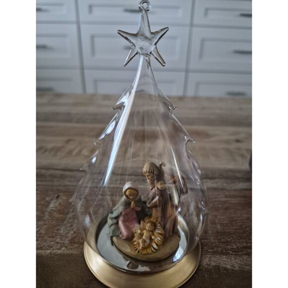 Vintage Fontanini Holy Family Hand Blown Glass Ornament In Original Box - Picture 1 of 3